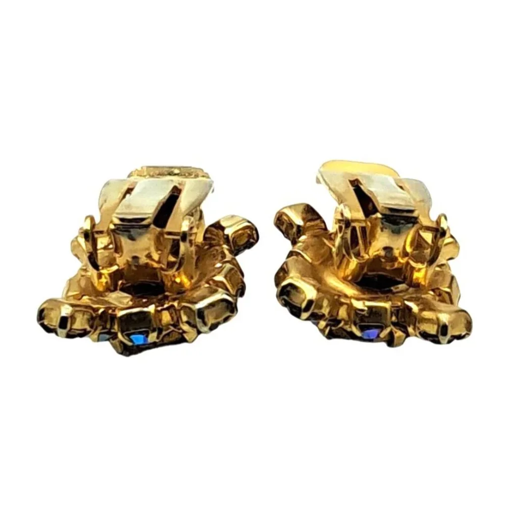 Vintage Rivoli Rhinestone Earrings Aurora Borealis Brown Clip Ons Costume Jewelr - Picture 9 of 11